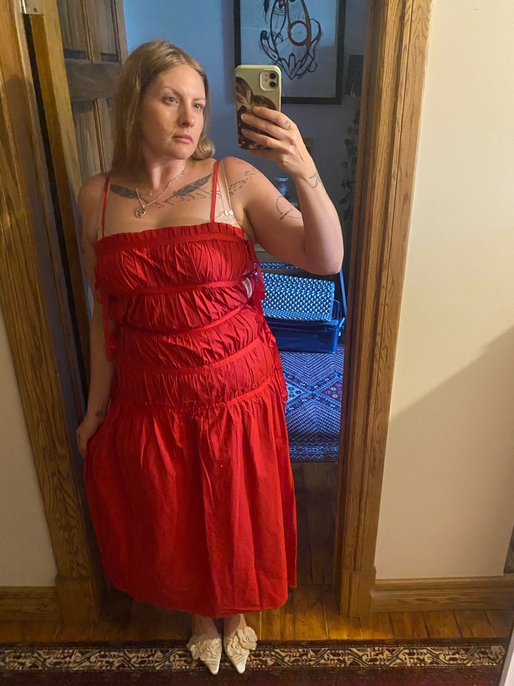 Topshop Red Ruched Ribbon Tie Strappy Maxi Dress UK 14 US 10